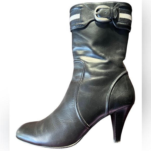 BALLY Black Leather Mid-Calf Boots Size 8.5 - Picture 9 of 16